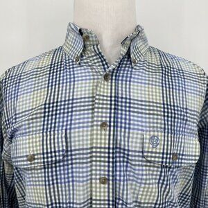 George Strait Wrangler Plaid Button-Down Shirt Mens L/G Cowboy Cut 100% Cotton B